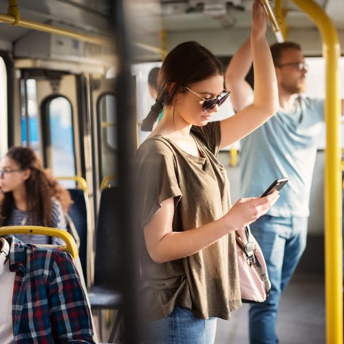 a woman on a bus